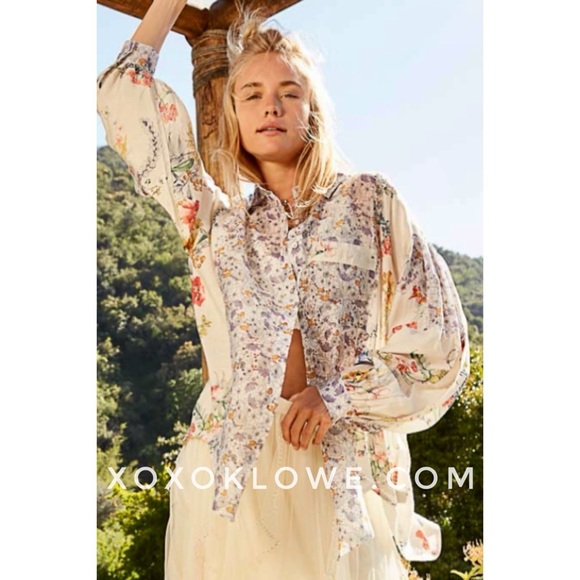 POL Lavender Cream Mixed Floral Print Button Down Shirt Oversized - Picture 13 of 14